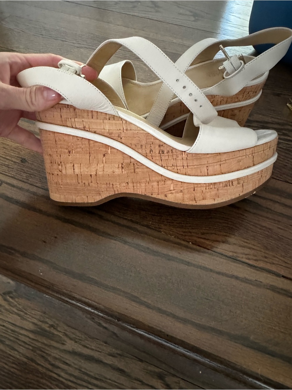Michael Kors White Cork Platform Wedge Sandals